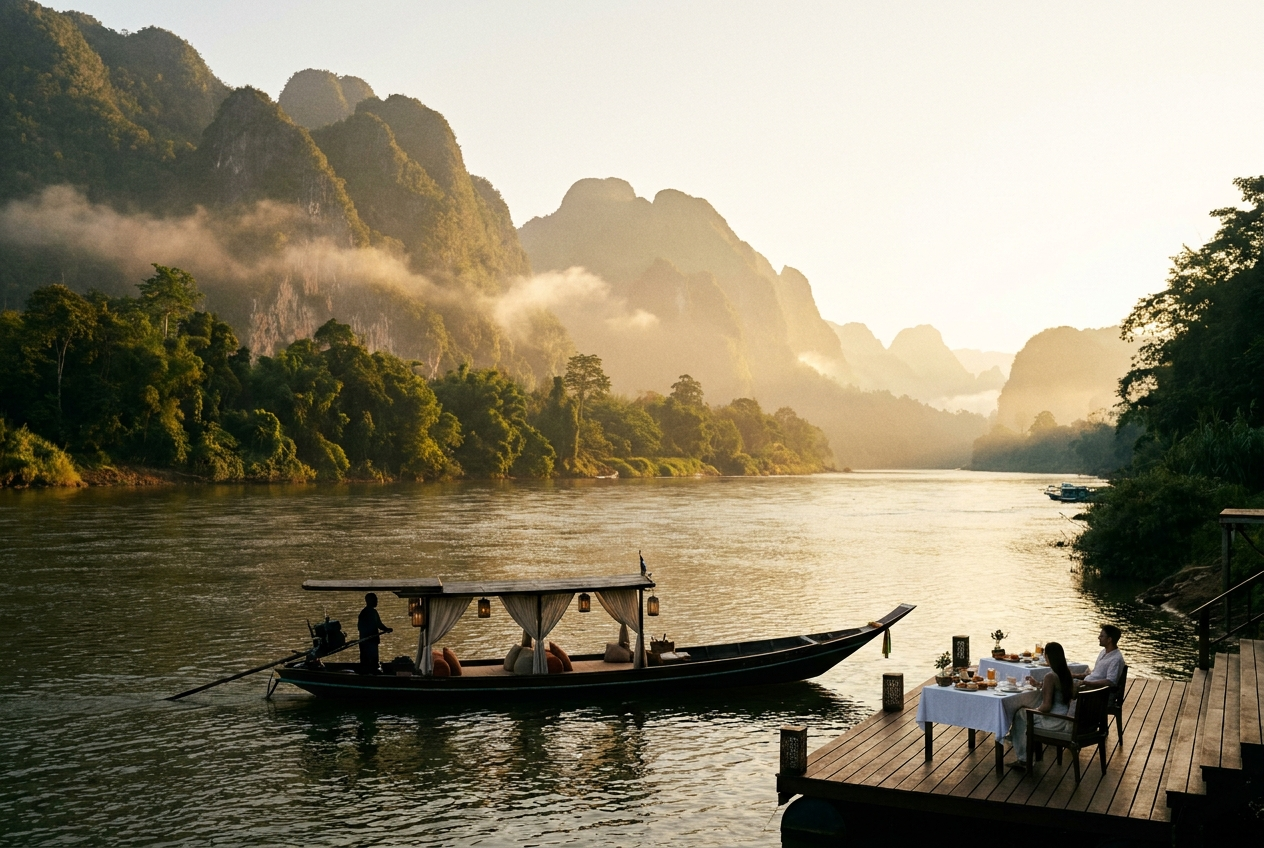 Phang Nga Bay limestone karsts at dawn